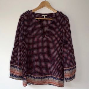 Joie Multicolor V-Neck Silk Boho Peasant Top